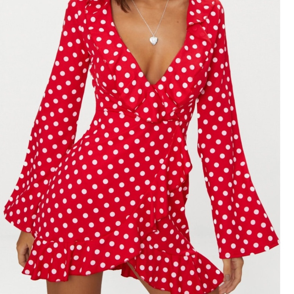 PLT: Red Flare Sleeve Wrap Dress